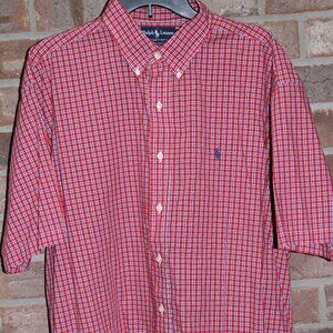 Ralph Lauren Shirt Men XL Blue Red White Blake Check Button Down Short Sleeve